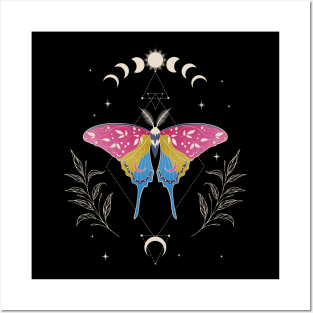 Pansexual Luna Moth Celestial Cottagecore LGBT Pride Flag Posters and Art